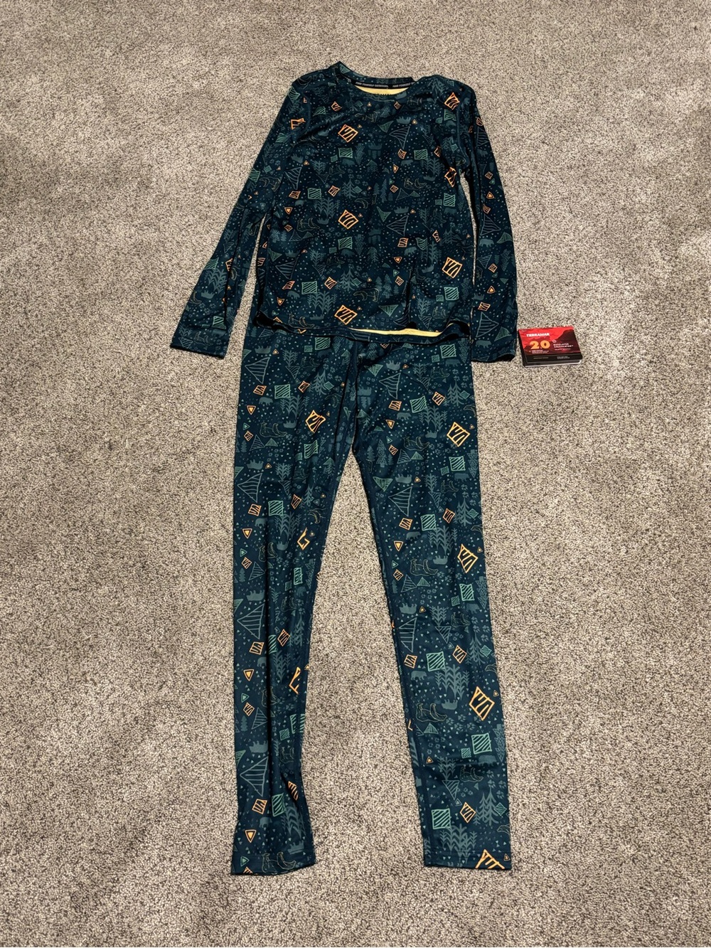 Kids Long Sleeve Pajama Set in Teal Geo Print free ride winter woods